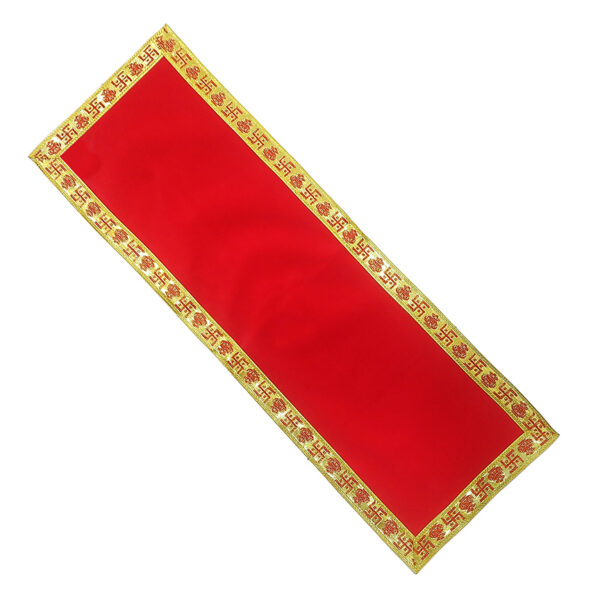 Red Velvet Aasan For Puja & Mandir - With Golden Gota Design (Long)