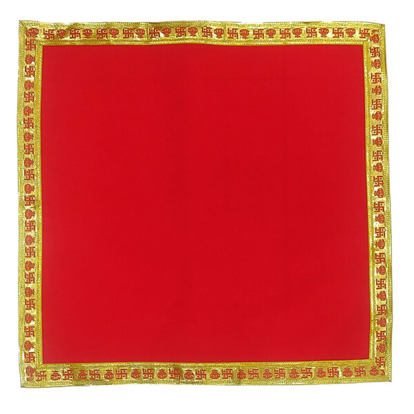 Red Velvet Aasan For Puja & Mandir - With Golden Gota Design in Square Shape