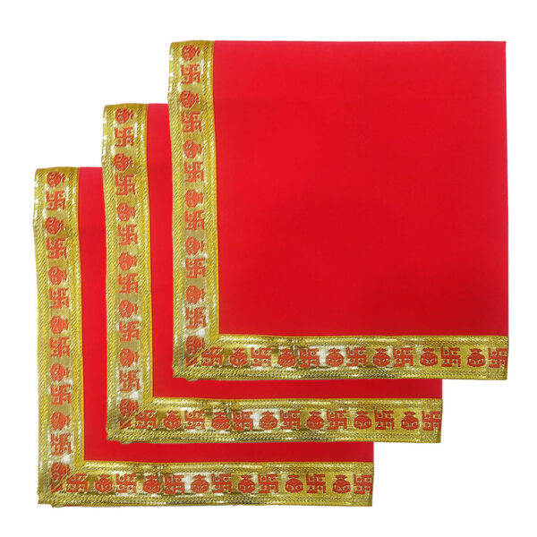 Red Velvet Aasan For Puja & Mandir - With Golden Gota Design in Square Shape - Image 2