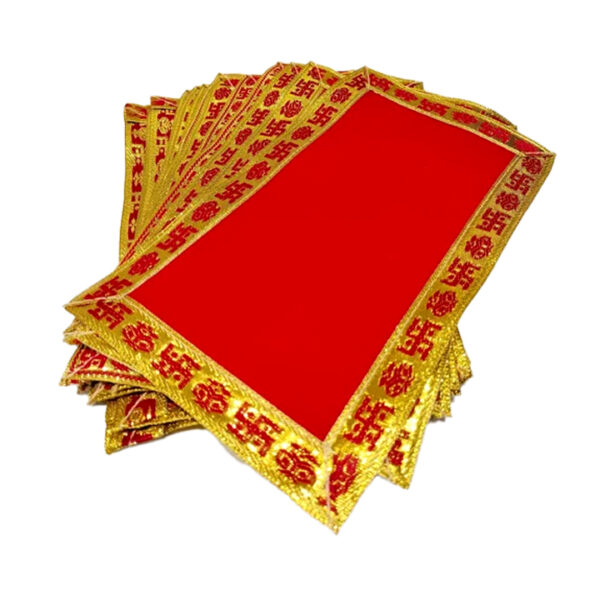 Red Velvet Aasan For Puja & Mandir - With Golden Gota Design