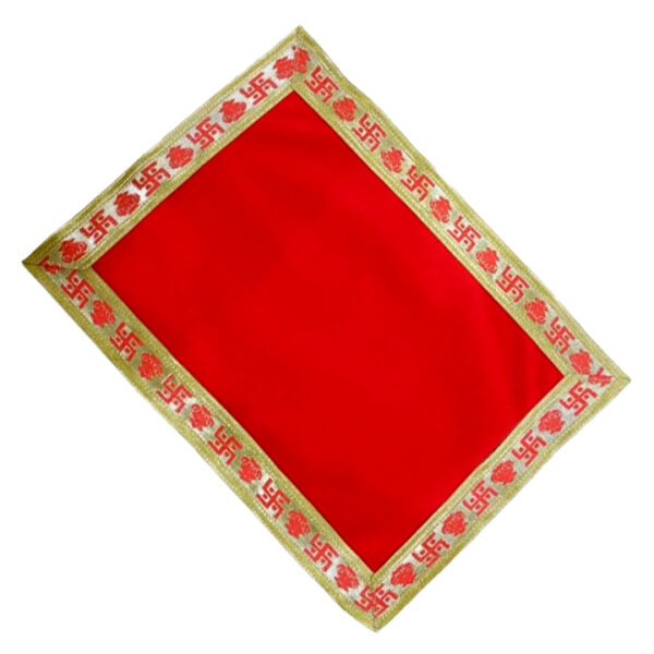 Red Velvet Aasan For Puja & Mandir - With Golden Gota Design - Image 3