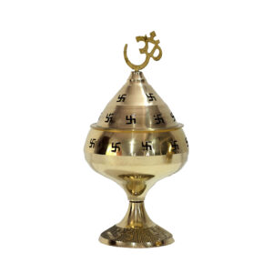 OM Handi Deep - Pure Brass Puja Lamp with Swastik & OM Symbol (S-11)