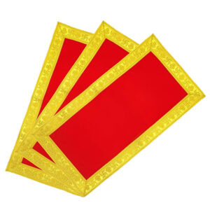 Red Velvet Aasan For Puja & Mandir – With Golden Gota Design (16 x 22 Inch)