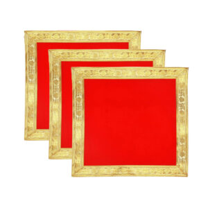 Red Velvet Aasan For Puja & Mandir – With Golden Gota Design (14 x14 Inch)