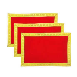 Red Velvet Aasan For Puja & Mandir – With Golden Gota Design (6 x 8 Inch)