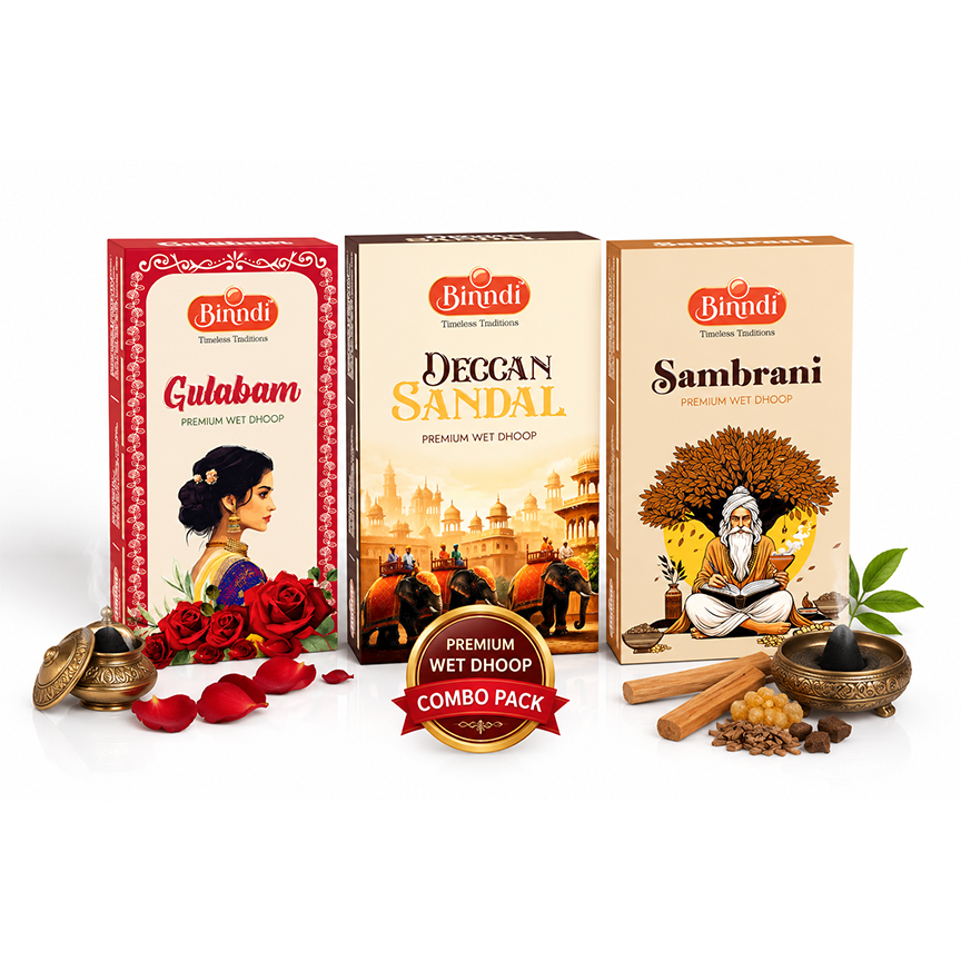 Binndi Premium Wet Dhoop Combo Pack || Gulabam + Deccan Sandal + Sambrani